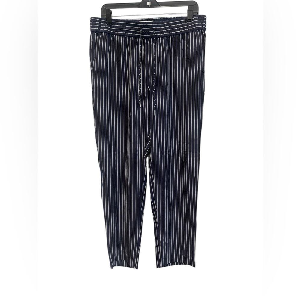Equipment Navy Striped Silk pinstripe pants with a drawstring waist Size:L
